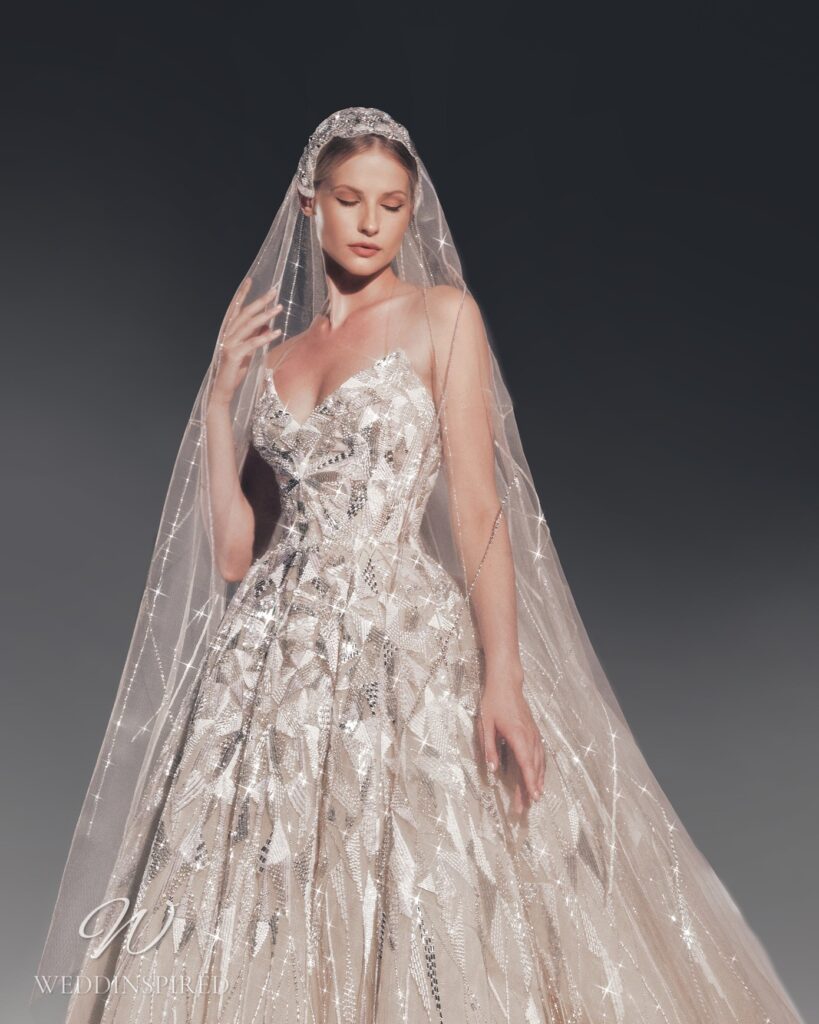 zuhair murad 2022 wedding dress strapless blush sparkly princess ball gown