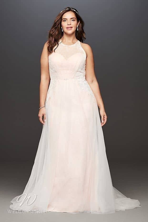 Illusion Sleeve High Neck Plus Size Wedding Dress