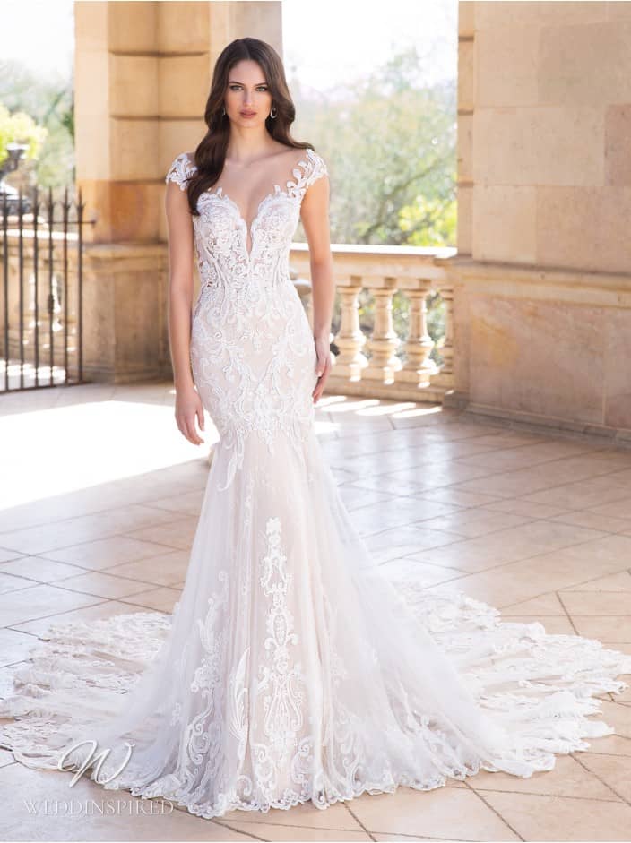 elysee 2022 wedding dress andrea lace mermaid cap sleeves