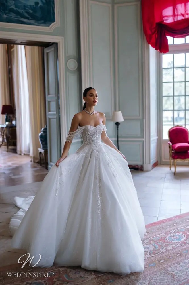Princess Wedding Dress Off The Shoulder 3D Lace Appliques Boho Bride  Dresses Tulle Ball Gowns 2023