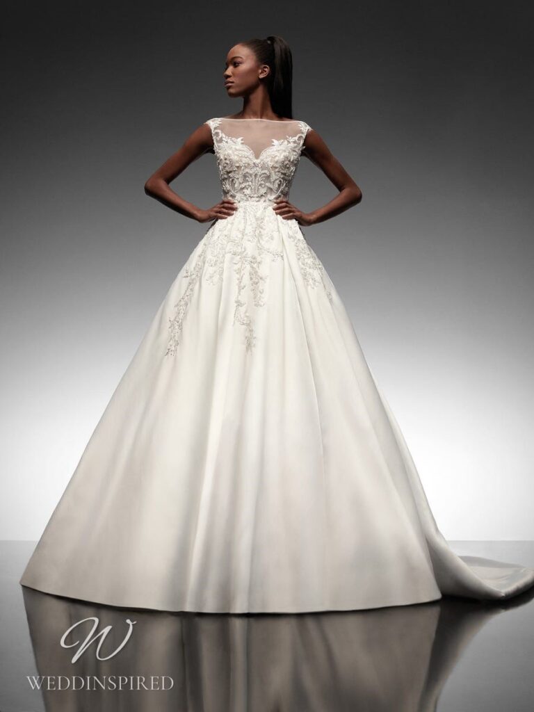 nicole milano 2022 wedding dress izar satin princess ball gown