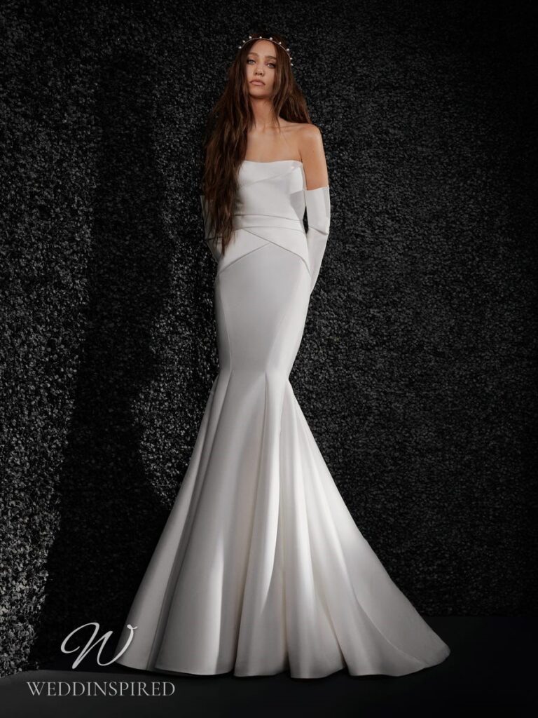 vera wang 2022 wedding dress lucille simple strapless satin mermaid