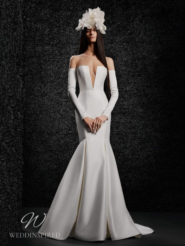 vera wang 2022 wedding dress mishell satin mermaid v neck