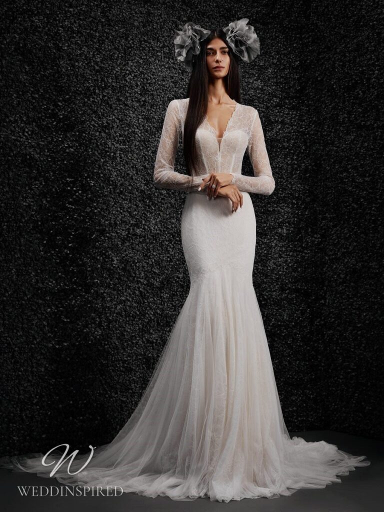 vera wang 2022 wedding dress monique lace mermaid long sleeves v neck