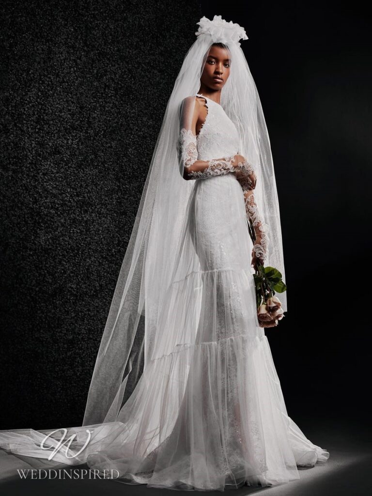 vera wang 2022 wedding dress veronique lace mermaid halterneck